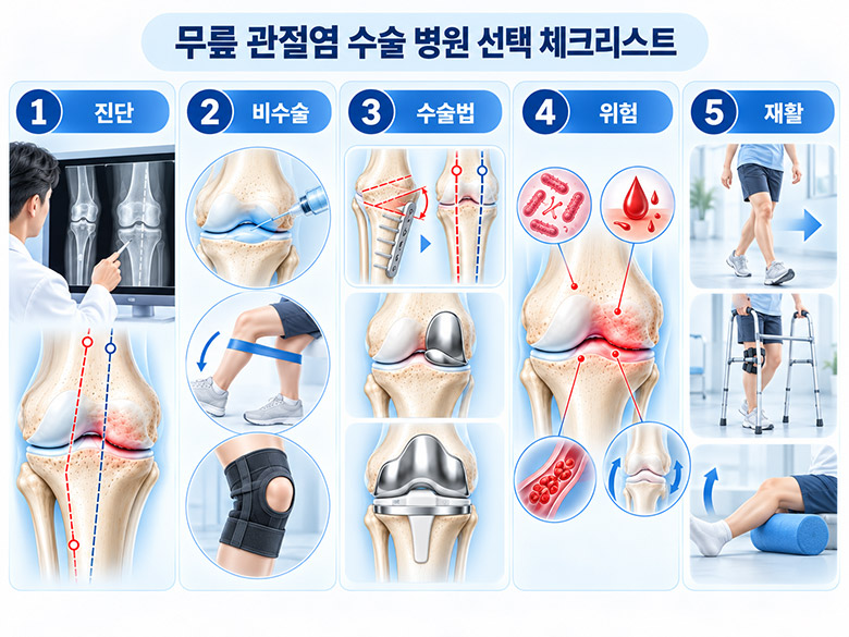 무릎관절염 수술 병원 선택을 위한 진단 치료 대안 수술법 위험 재활 확인 항목