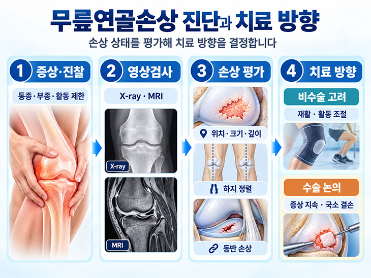 무릎 관절연골손상 진단부터 비수술 치료와 수술 판단까지의 진료 흐름