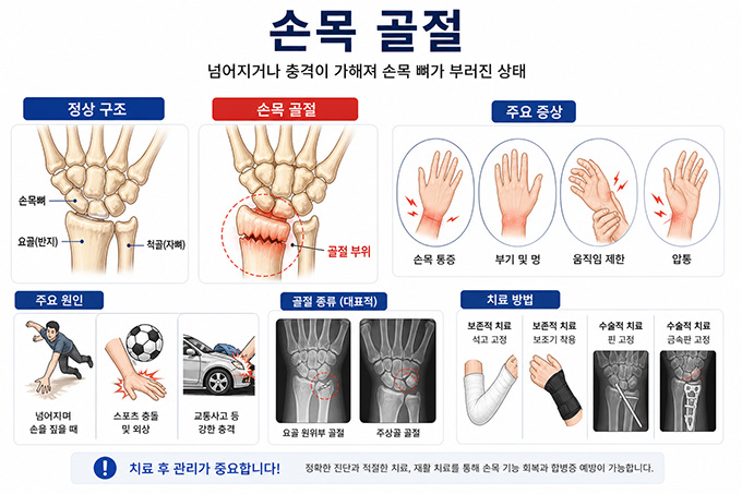 손목 골절 구조와 증상, 치료 방법 설명 이미지