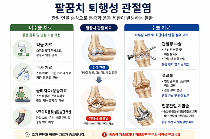 팔꿈치 퇴행성 관절염 비수술, 수술치료 비교 안내 이미지