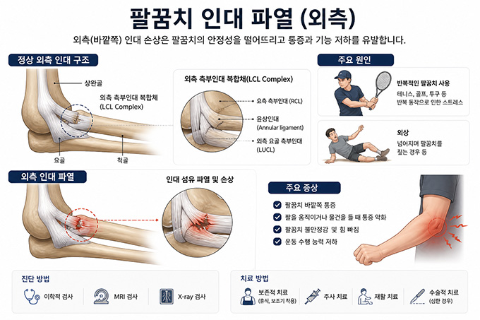 팔꿈치 인대 파열 (외측) 설명 이미지