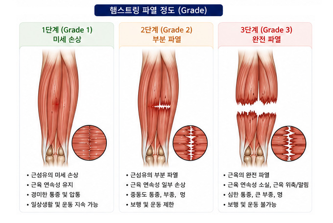 햄스트링 단계별 파열 설명 이미지