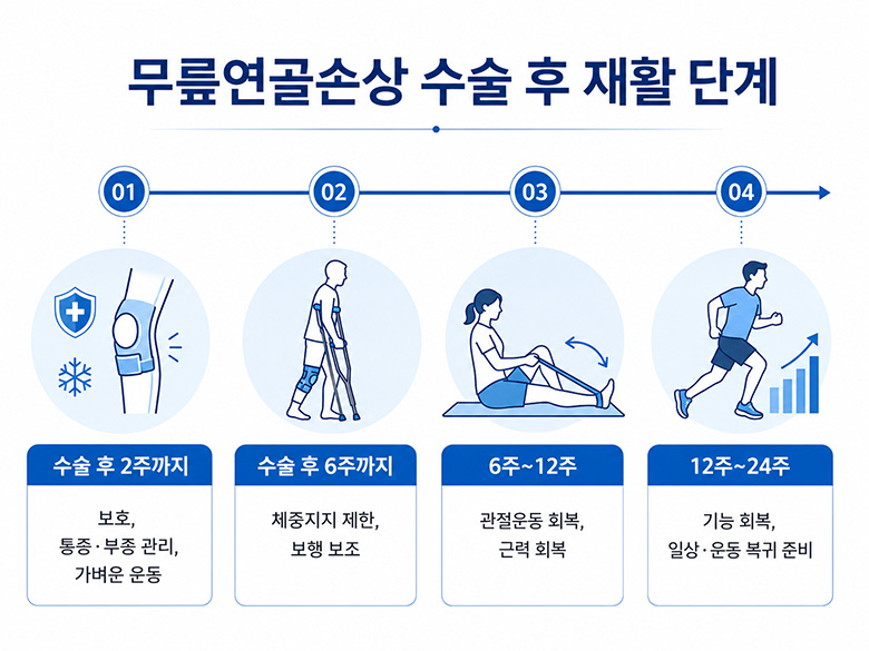 무릎연골손상 수술 후 단계별 재활 과정