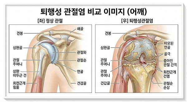 퇴행성 관절염 정상관절 비교 이미지