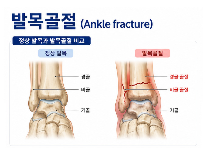정상 발목과 발목골절 비교 이미지
