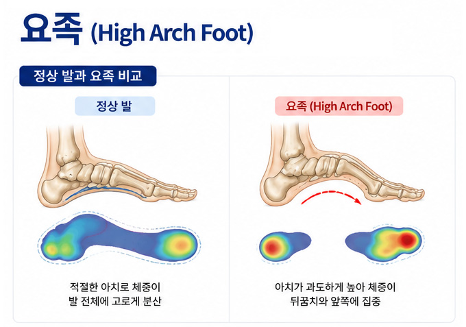 정상 발과 요족 비교 이미지