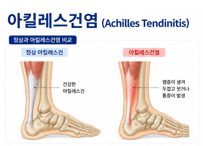 정상과 아킬레스건염 비교 이미지 