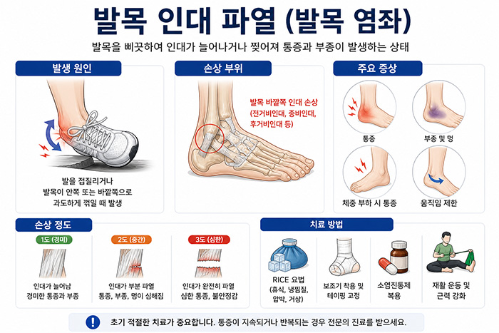발목인대 파열 (발목 염좌) 발생원인 및 치료방법 안내 이미지
