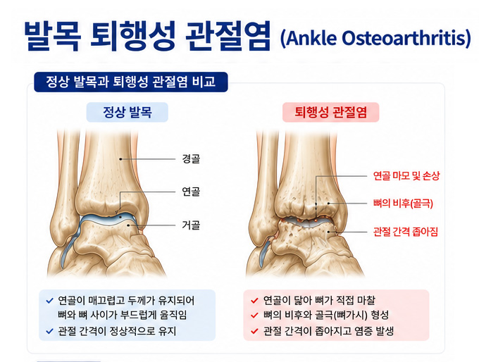 정상 발목과 퇴행성 관절염 비교 이미지
